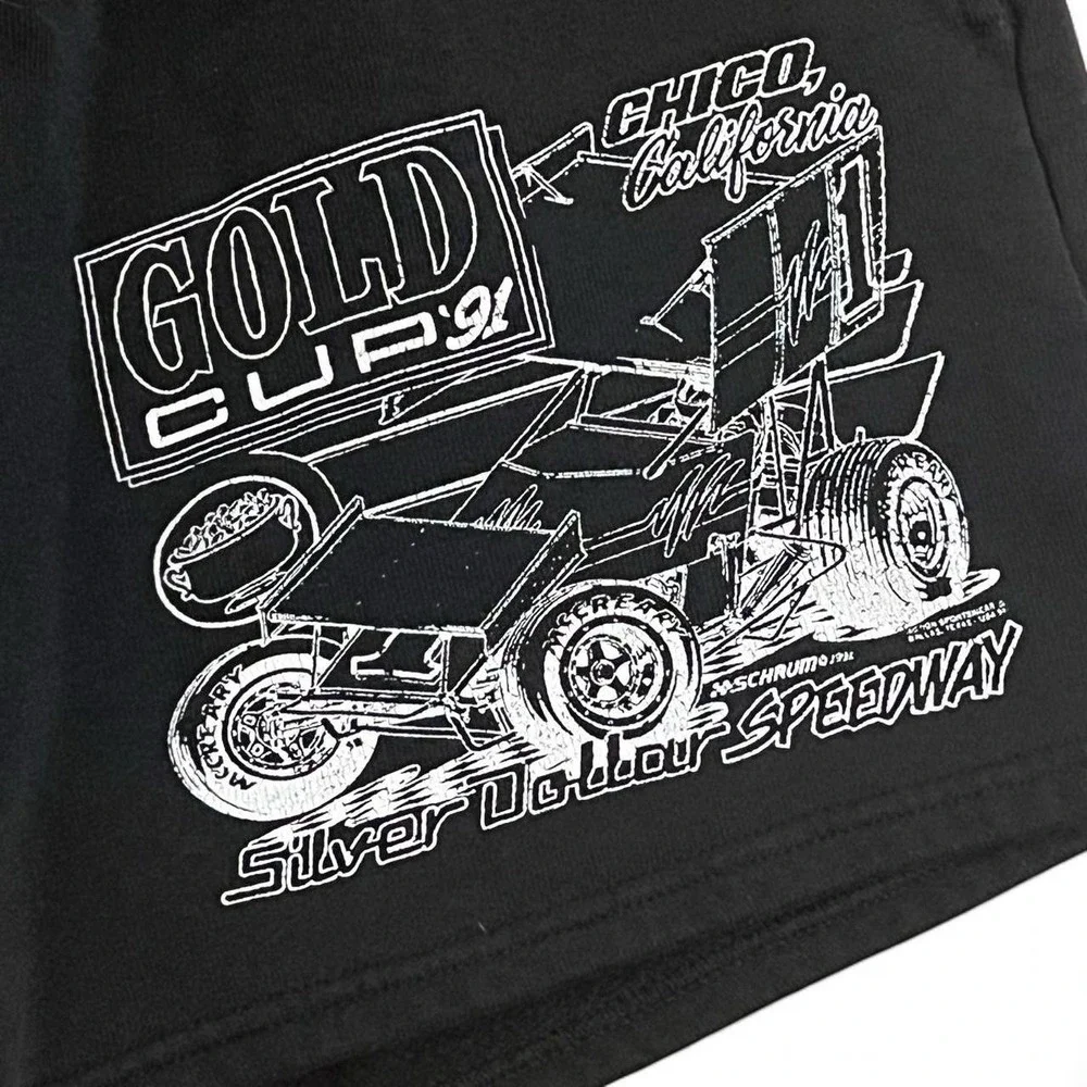 Vintage Fruit Of The Loom Gold Cup Black Graphic Fleece Shorts